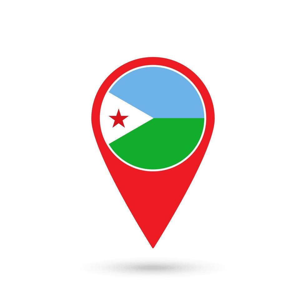 Map pointer with contry Djibouti. Djibouti flag. Vector illustration.