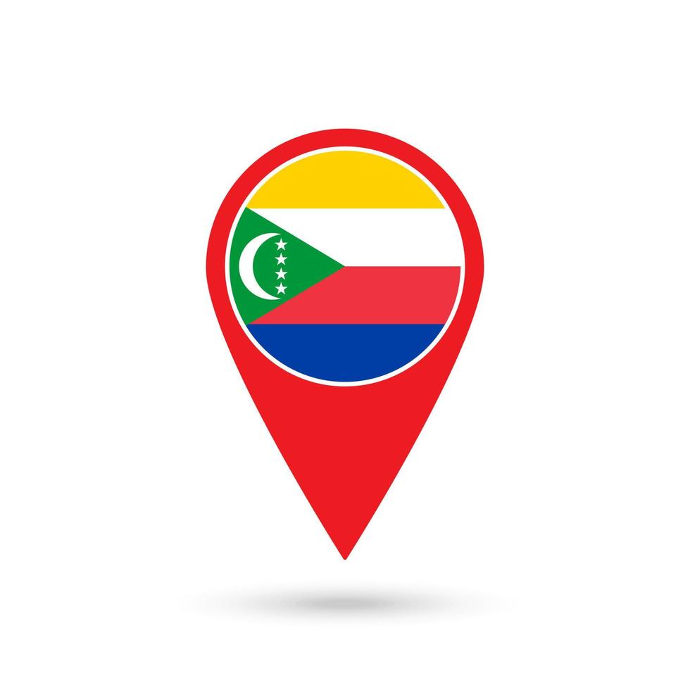 Map pointer with contry Comoros. Comoros flag. Vector illustration.