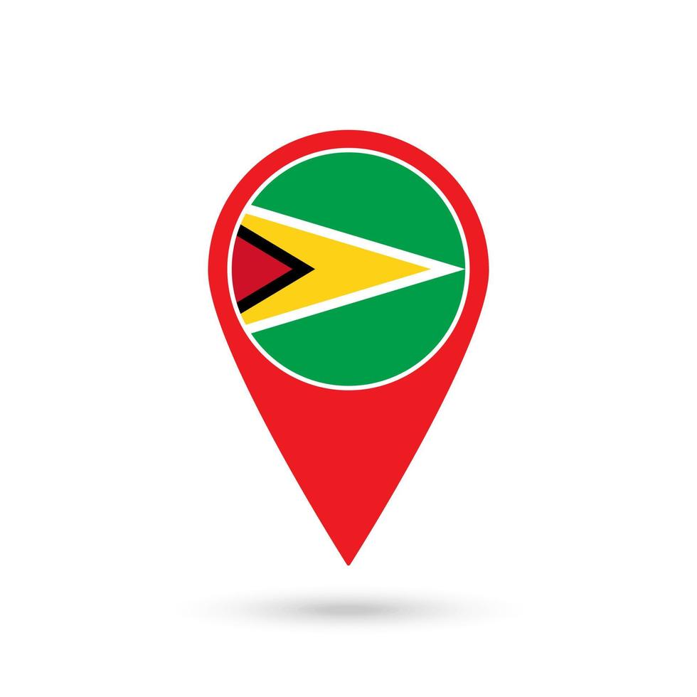 Map pointer with contry Guyana. Guyana flag. Vector illustration.