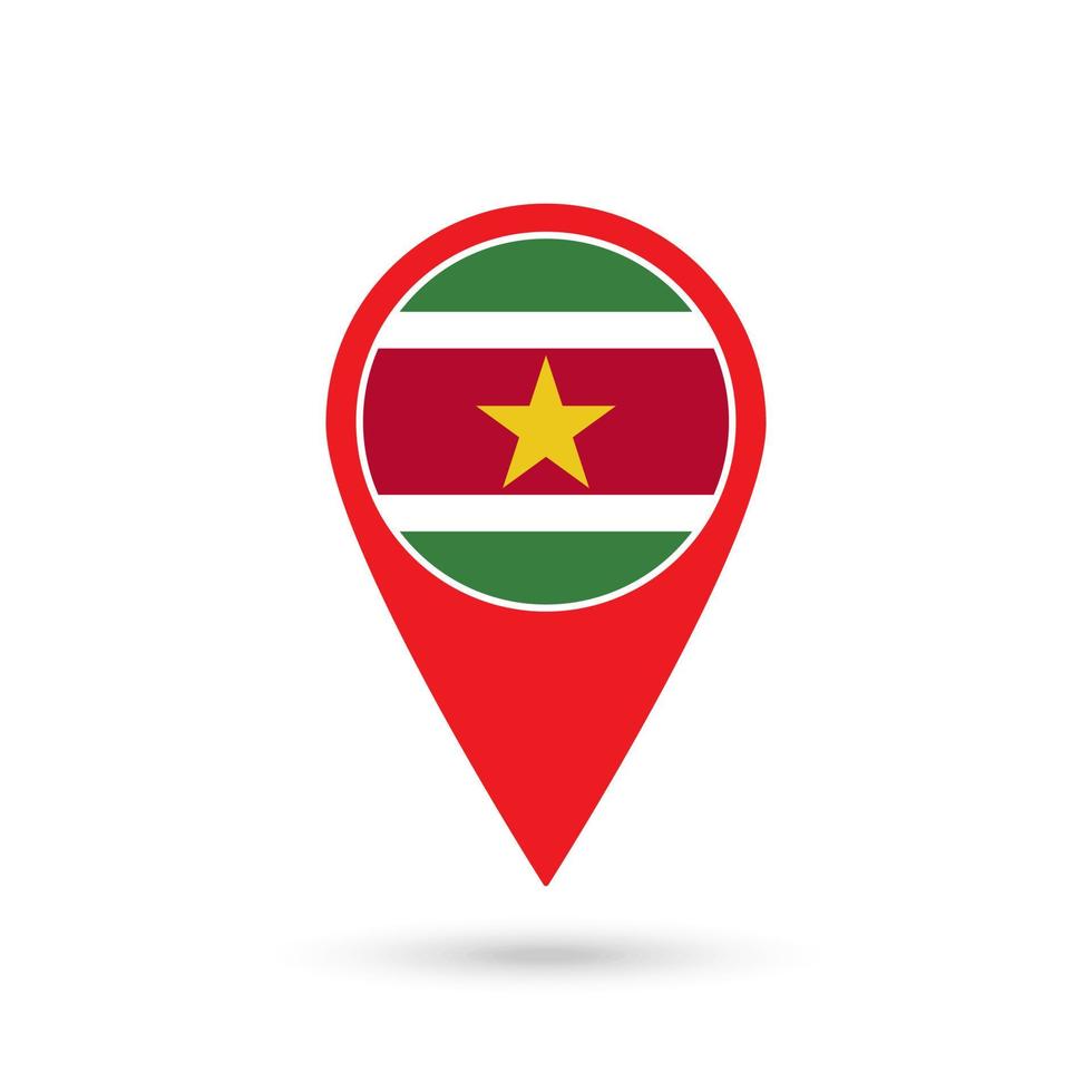 Map pointer with contry Suriname. Suriname flag. Vector illustration.