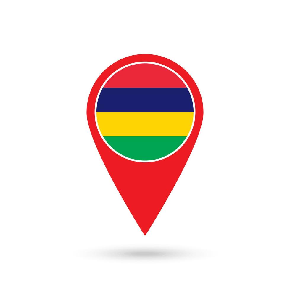 Map pointer with contry Mauritius. Mauritius flag. Vector illustration.