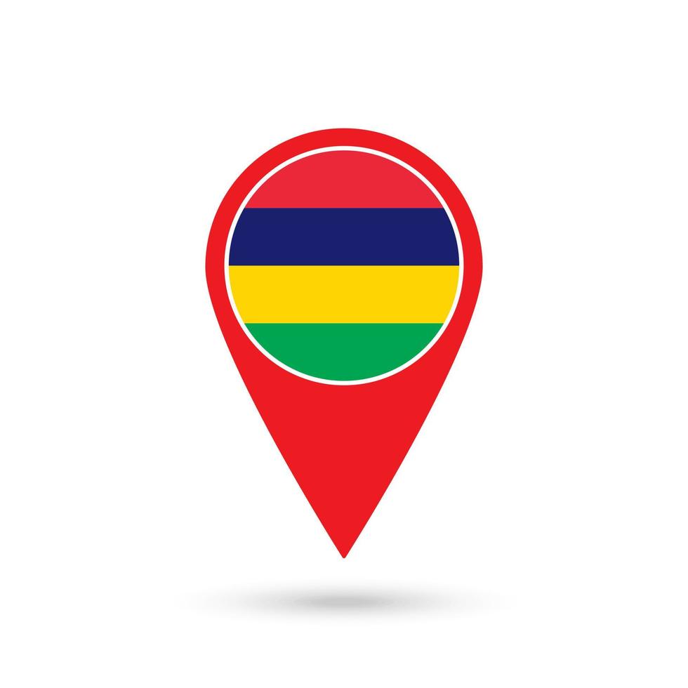 Map pointer with contry Mauritius. Mauritius flag. Vector illustration.