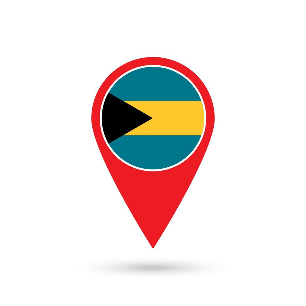 Map pointer with contry Bahamas. Bahamas flag. Vector illustration.