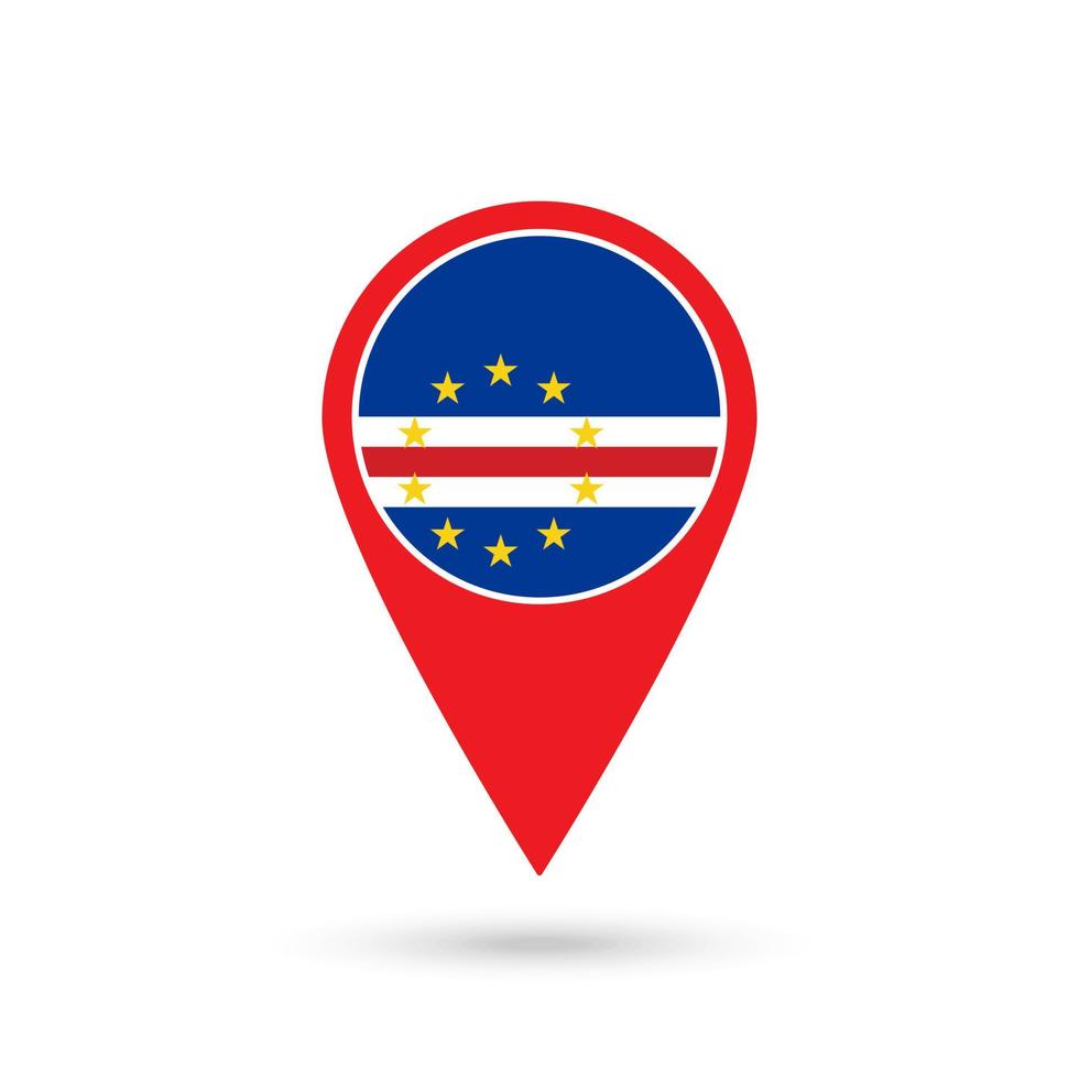 Map pointer with contry Cape Verde. Cape Verde flag. Vector illustration.