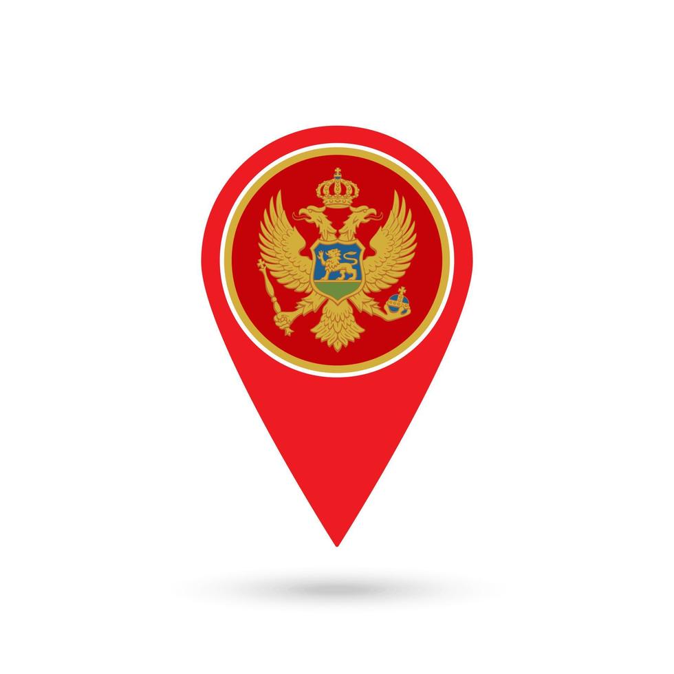 Map pointer with contry Montenegro. Montenegro flag. Vector illustration.