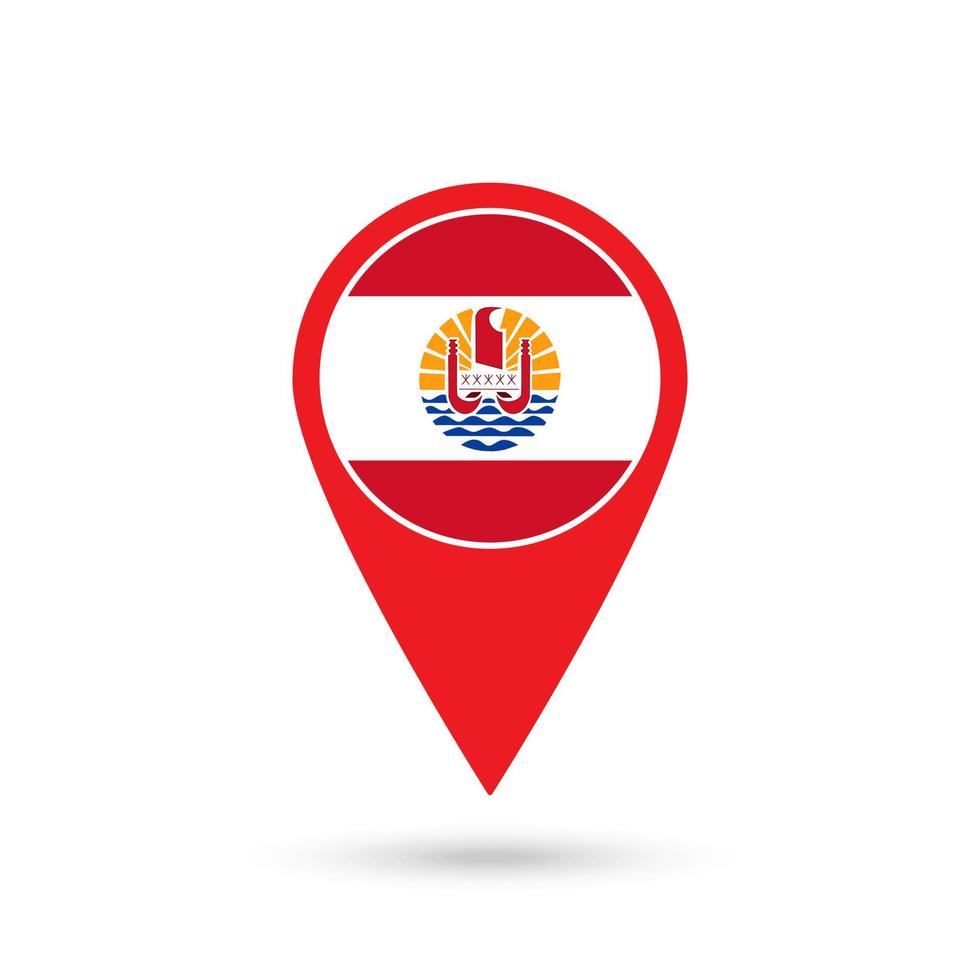 Map pointer with contry French Polynesia. French Polynesia flag. Vector illustration.