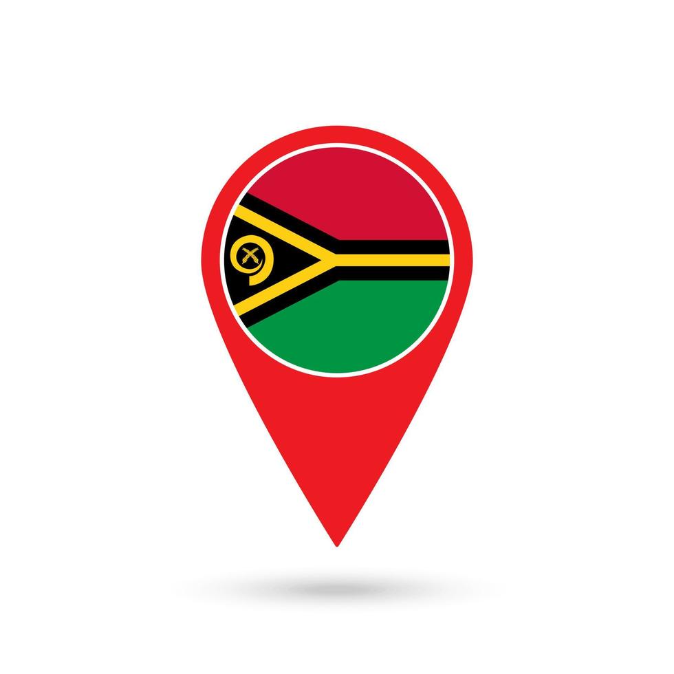 Map pointer with contry Vanuatu. Vanuatu flag. Vector illustration.
