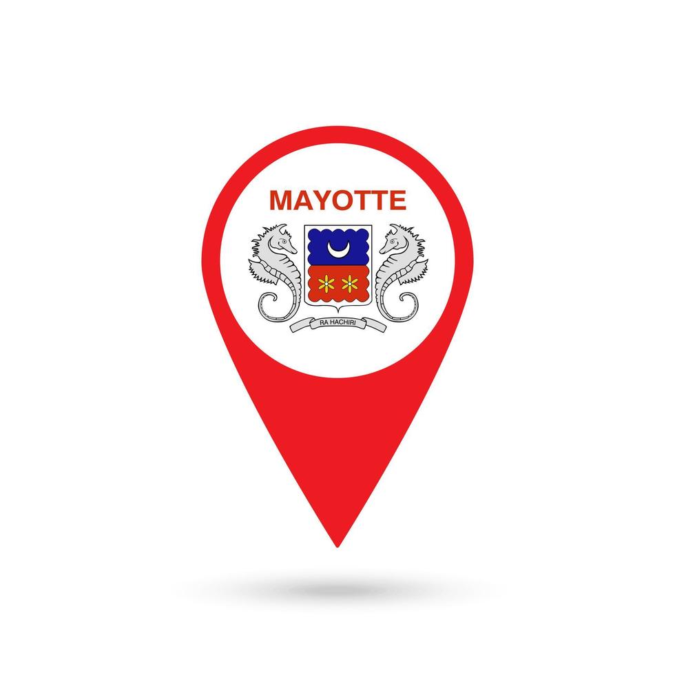 Map pointer with contry Mayotte. Mayotte flag. Vector illustration.