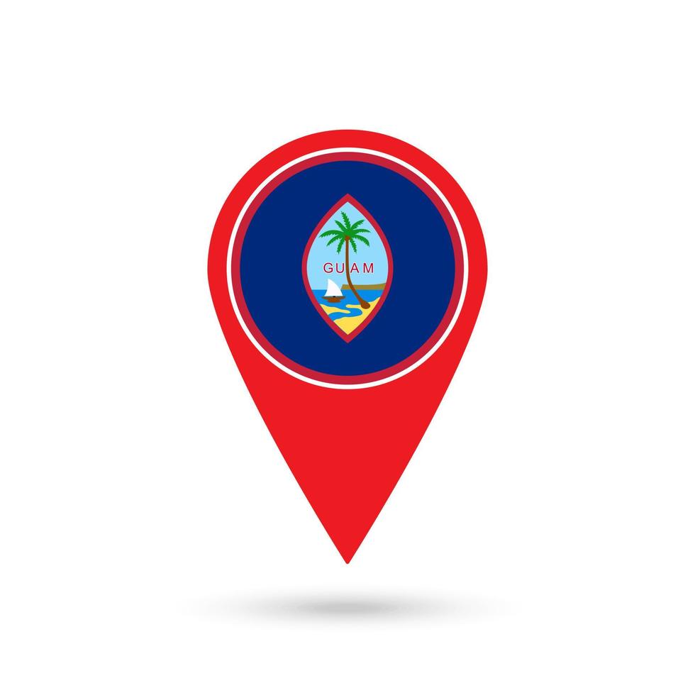 Map pointer with country Guam. Guam flag. Vector illustration.