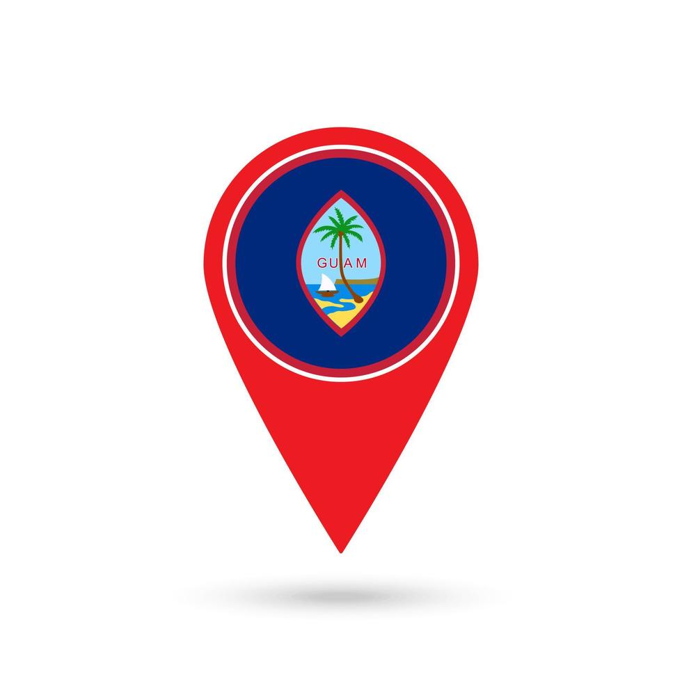 Map pointer with country Guam. Guam flag. Vector illustration.