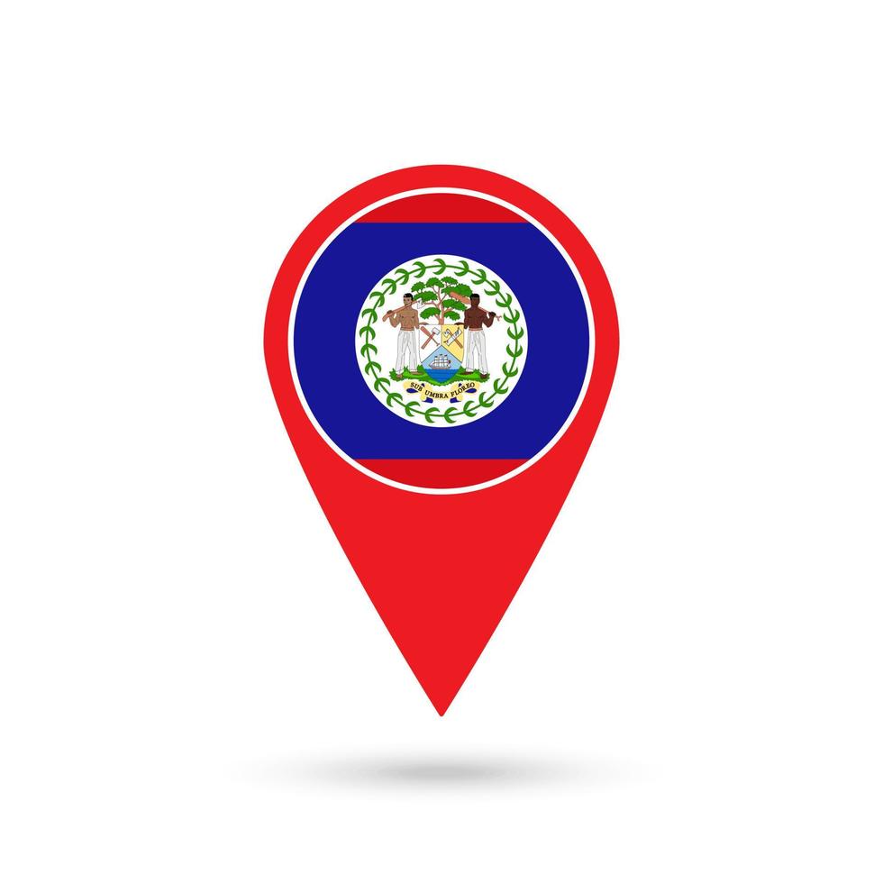 Map pointer with contry Belize. Belize flag. Vector illustration.