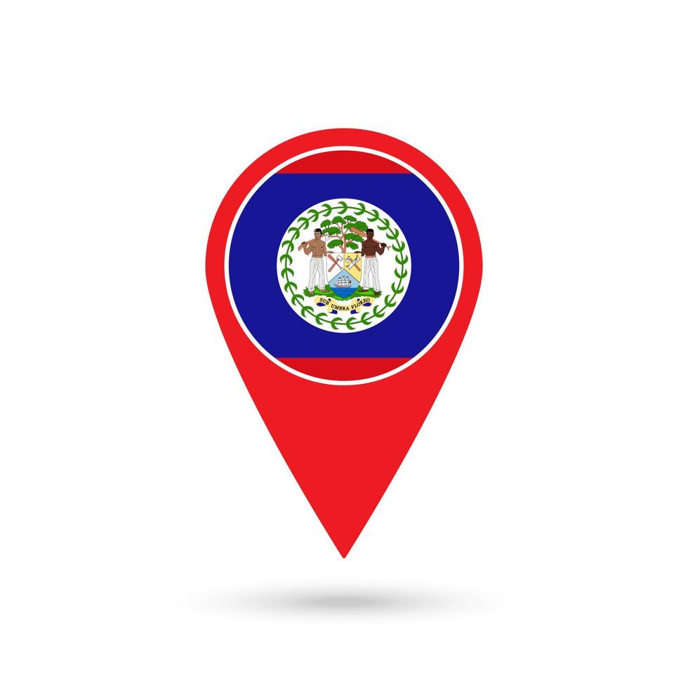 Map pointer with contry Belize. Belize flag. Vector illustration.