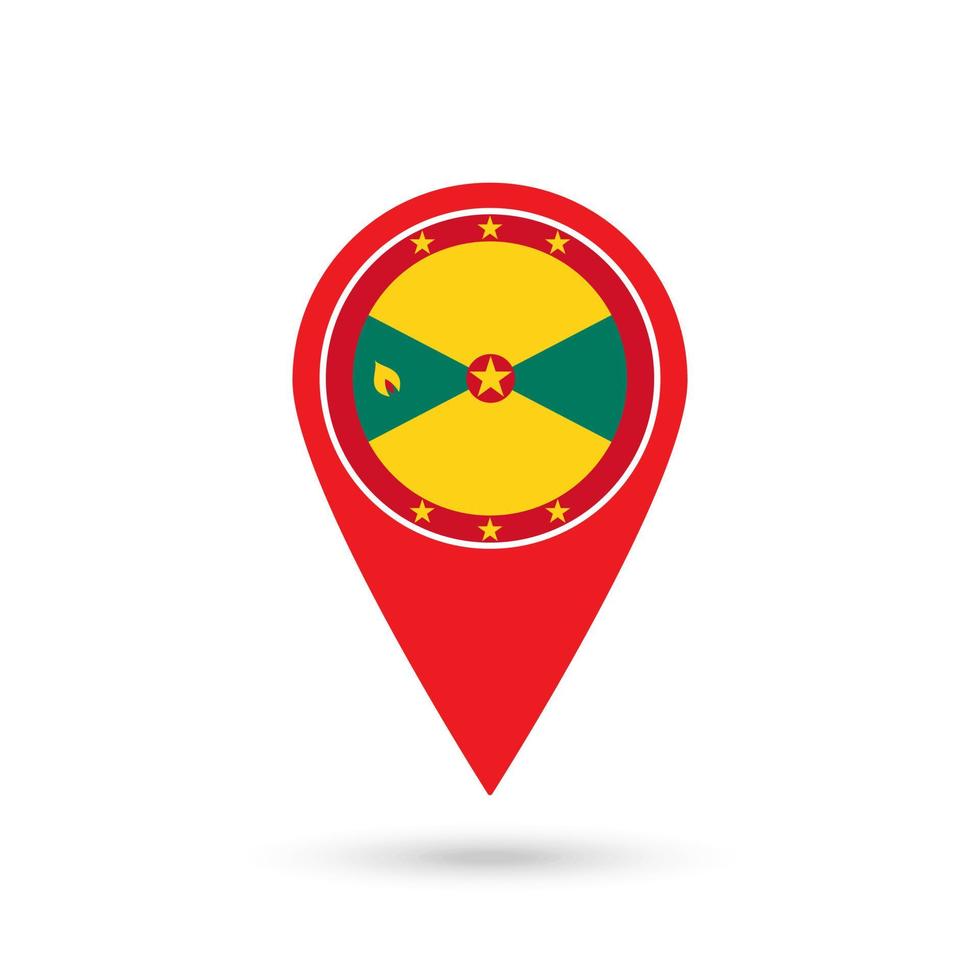 Map pointer with country Grenada. Grenada flag. Vector illustration.