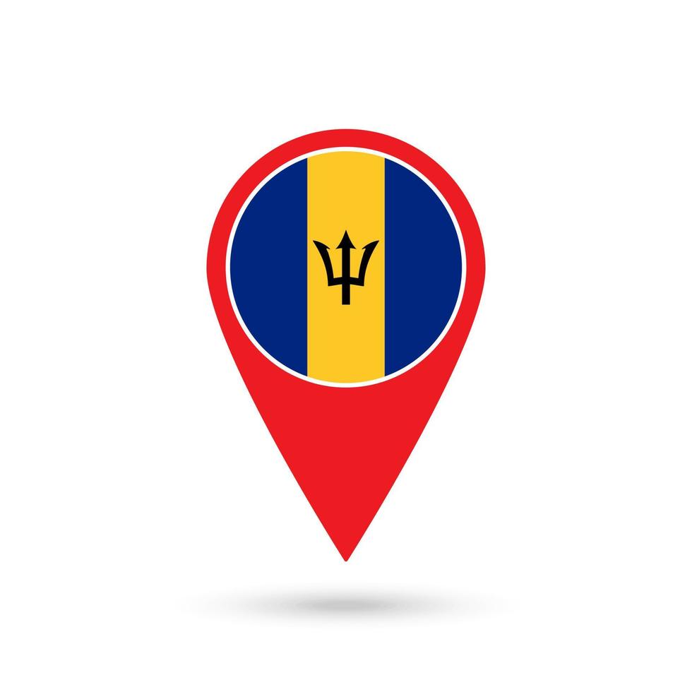 Map pointer with contry Barbados. Barbados flag. Vector illustration.