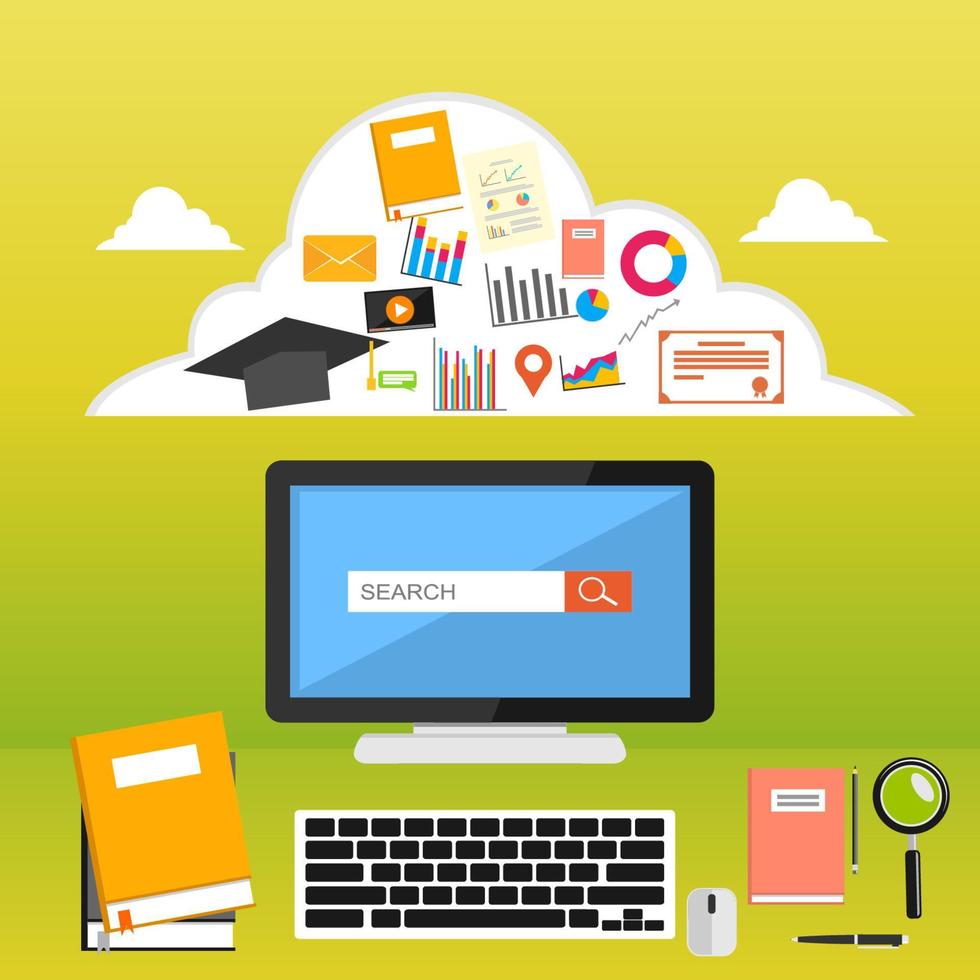 Online learning. e-learning, online education, distance learning, education, online course vector