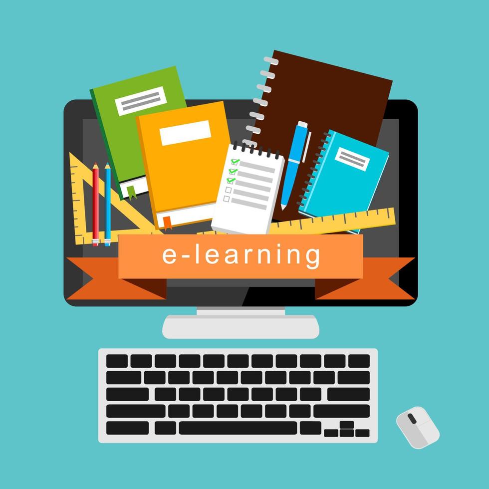 E-learning, e-book, online education. vector