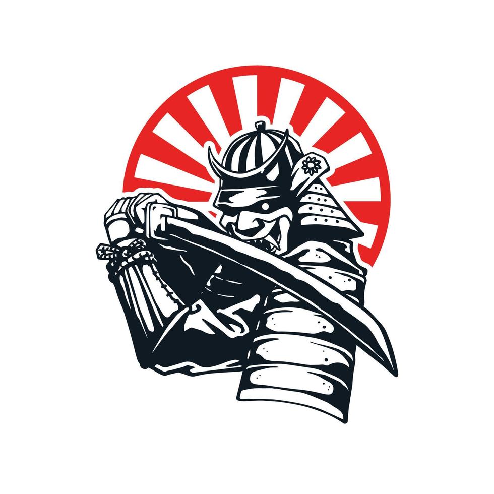 samurai with red sun illustration vector