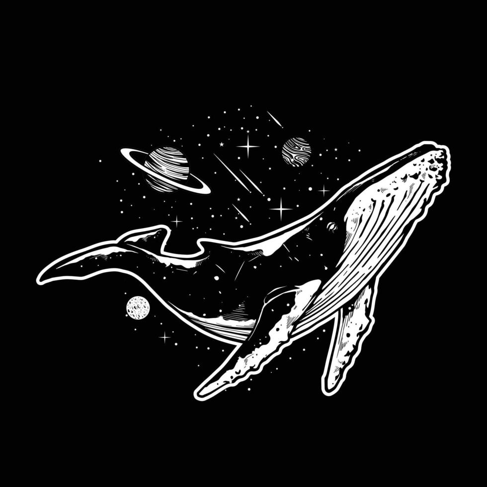 whale and planet illustration vector