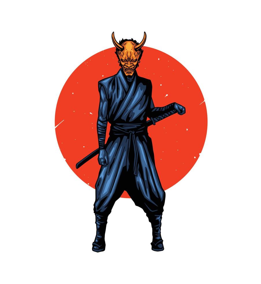 samurai ninja with oni mask vector