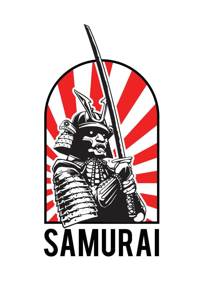 samurai with red sun illustration vector