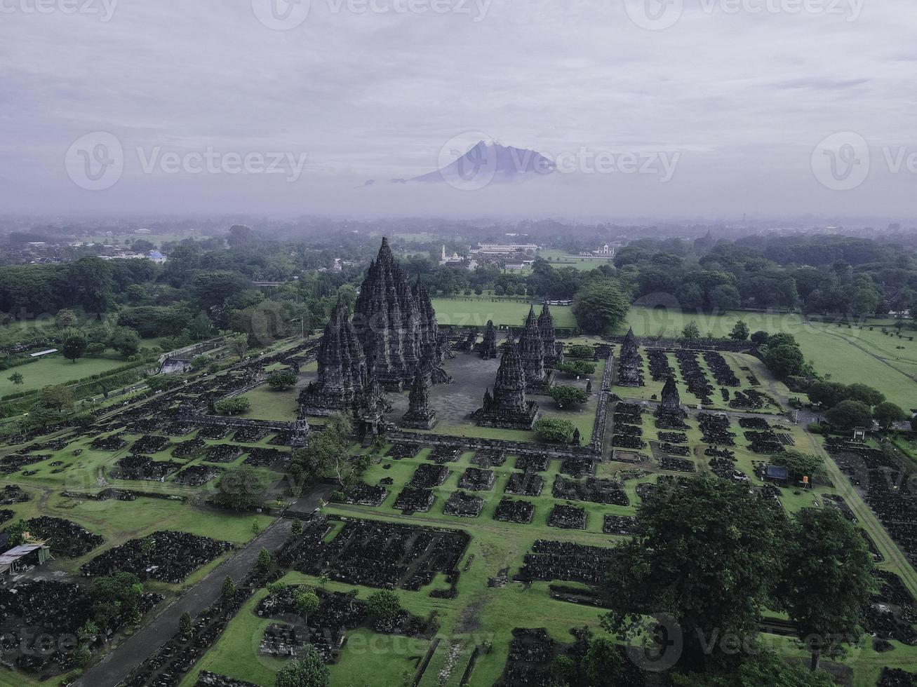 Aerial View of Beautiful Landscape Prambanan Temple complex in Yogyakarta, Indonesia photo