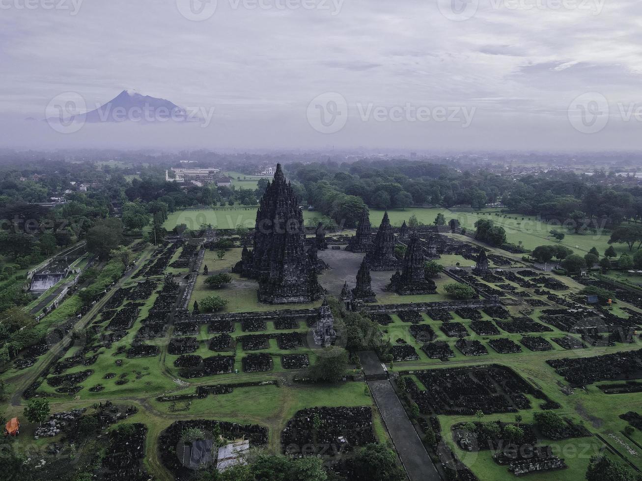 Aerial View of Beautiful Landscape Prambanan Temple complex in Yogyakarta, Indonesia photo