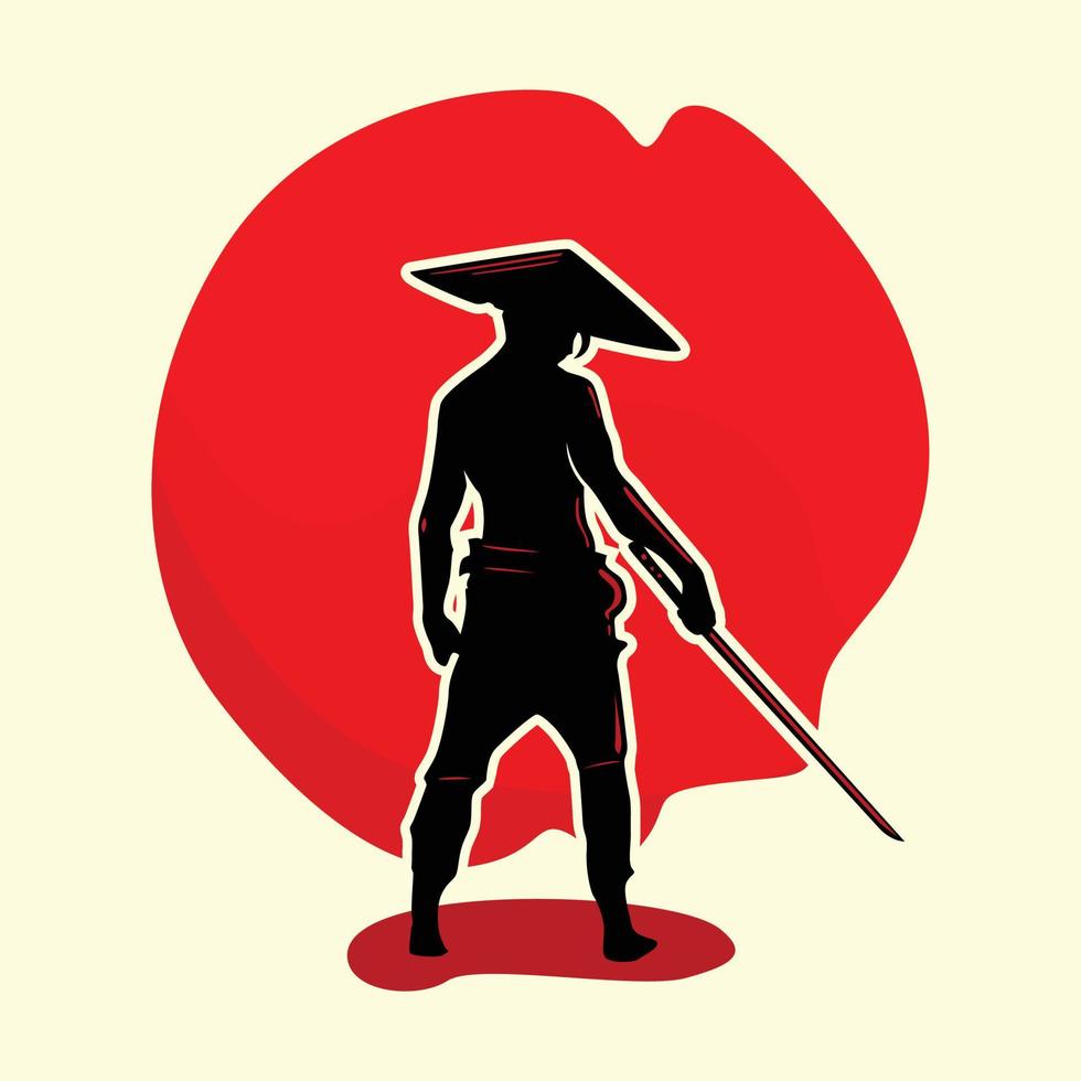 silueta vectorial de un guerrero samurai sosteniendo una espada vector