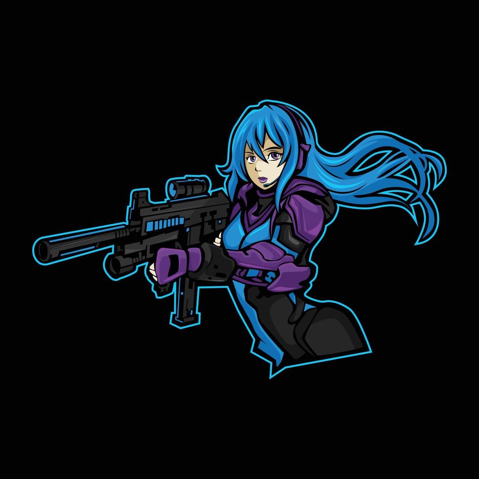 ilustración de agente femenina a punta de pistola vector
