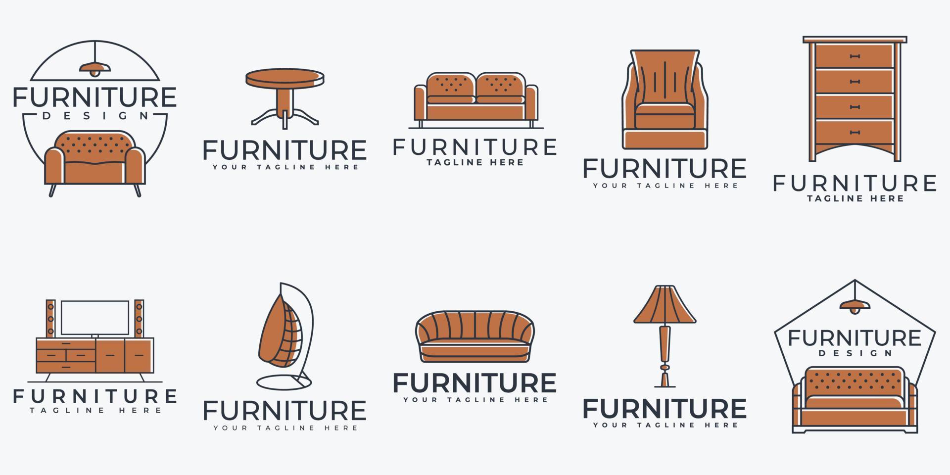 Furniture for the bedroom and living room. Vector icon in simple style. Simple linear style sofas for websites, logos. Modern interior design.