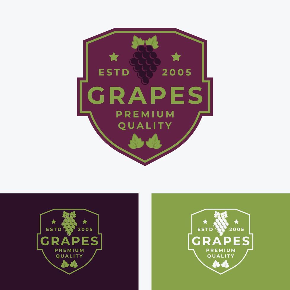 uvas frutas emblema logo vector ilustración diseño, marca de etiqueta de uvas frutas producto