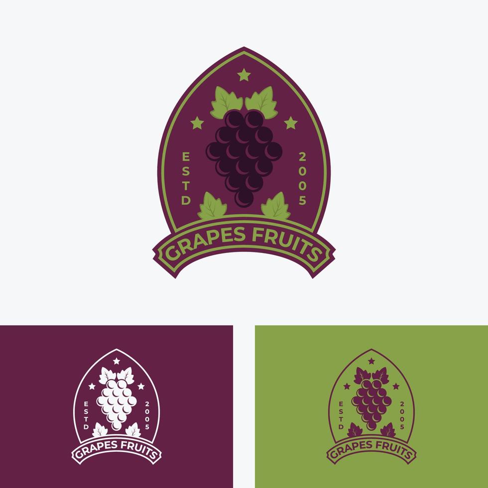 Badge of Grapes Fruits logo vector illustration design, label mark of fruits product