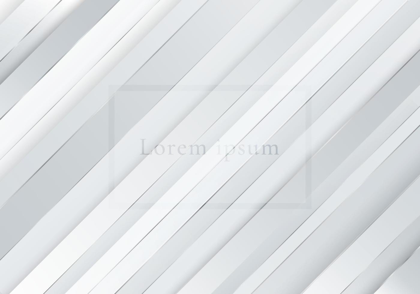 patrón de rayas de capa diagonal blanca y gris de fondo abstracto con decoración de líneas plateadas estilo de lujo vector