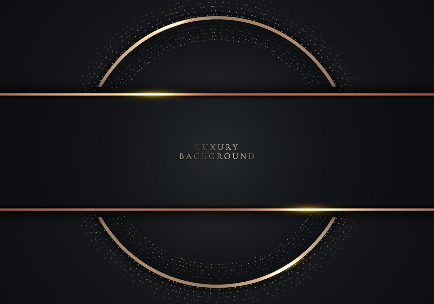 Abstract elegant black stripes and circle with golden dots circles and lighting effect on dark background luxury style vector