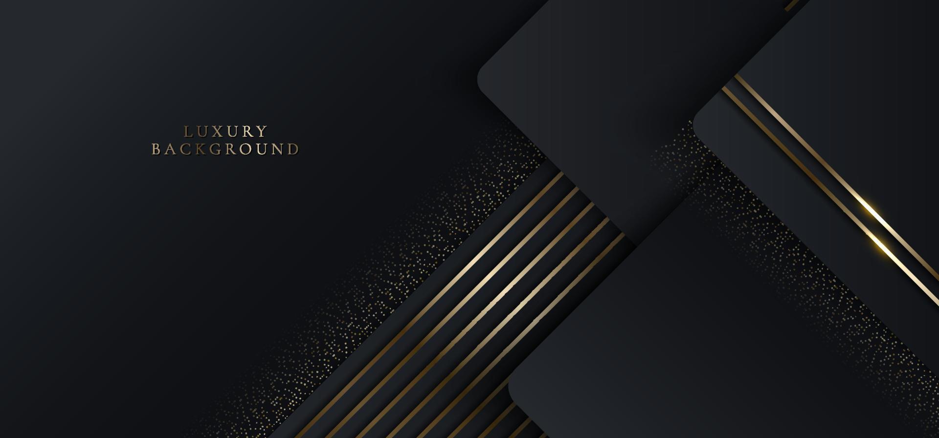 3D modern luxury template design black geometric and golden glitter stripes line light sparking on black background vector