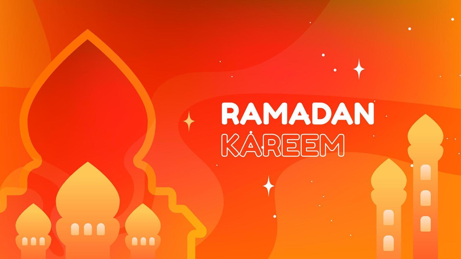 Ramadan Kareem illustration landscape background with mosque silhouette ornaments and dominant orange, for the use of Ramadan events and other Muslim events vector
