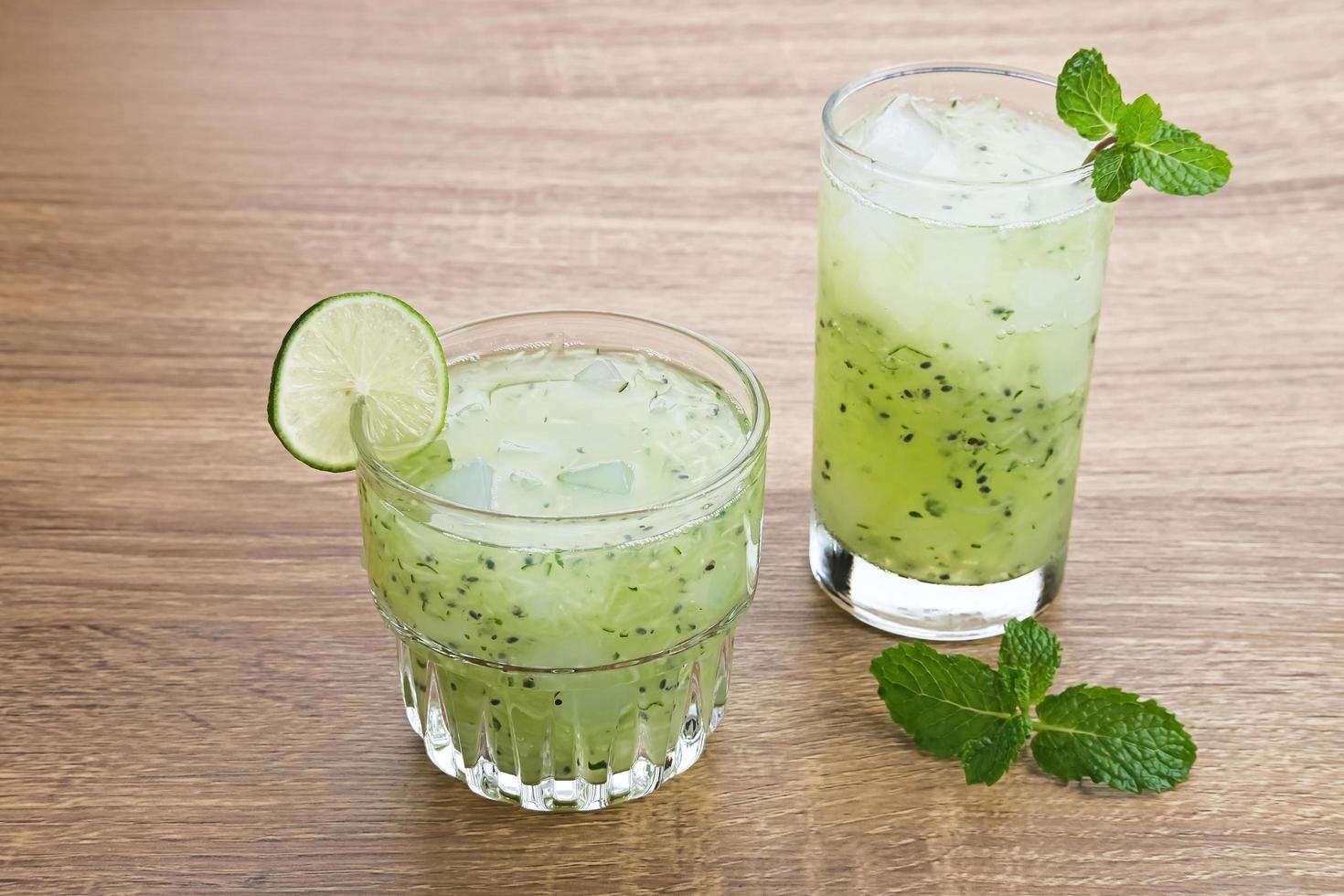 Es Timun Serut, a typical Indonesian drink made from shaved cucumber with syrup, lime and basil seeds. Popular during ramadan. photo