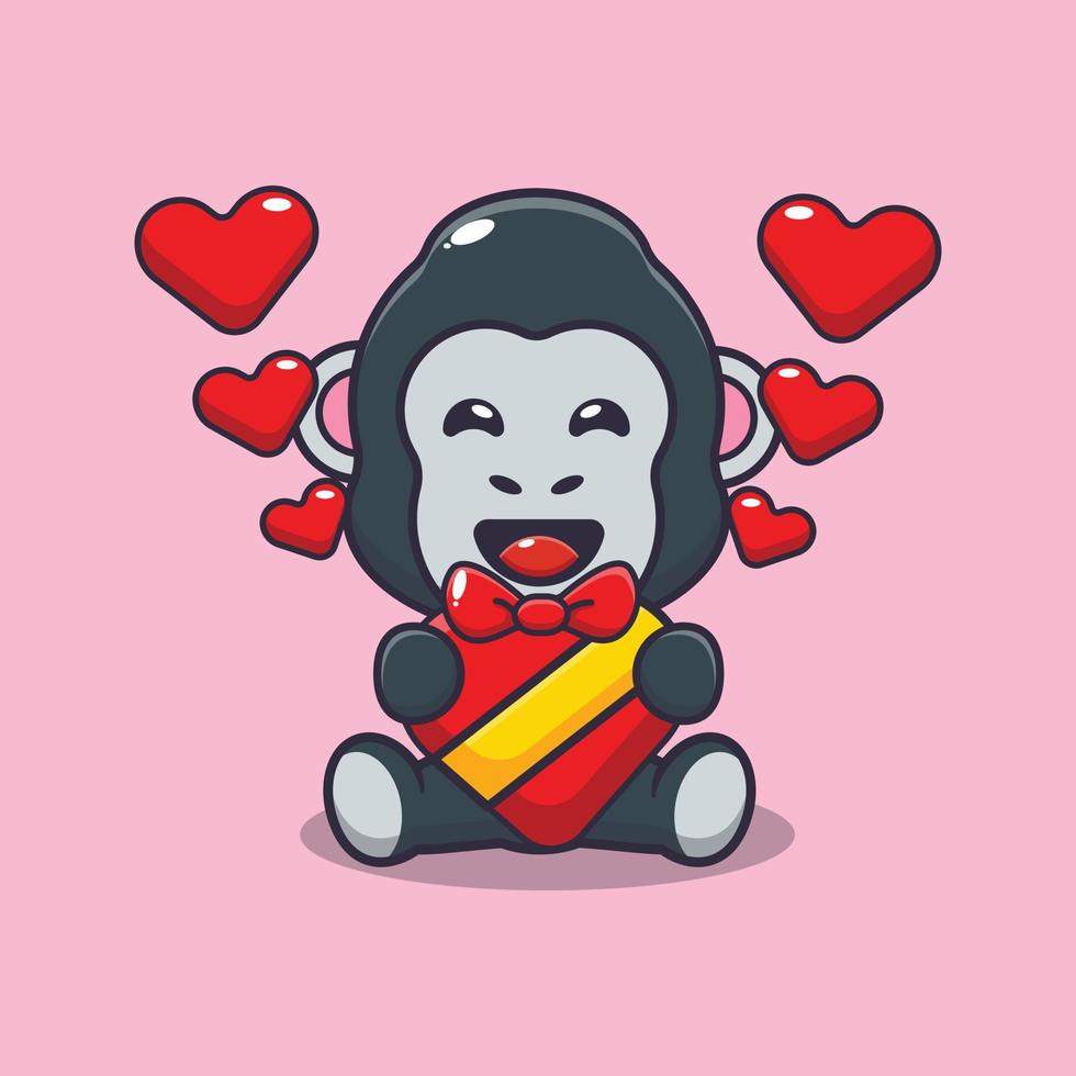 cute happy gorilla cartoon character in valentines day vector