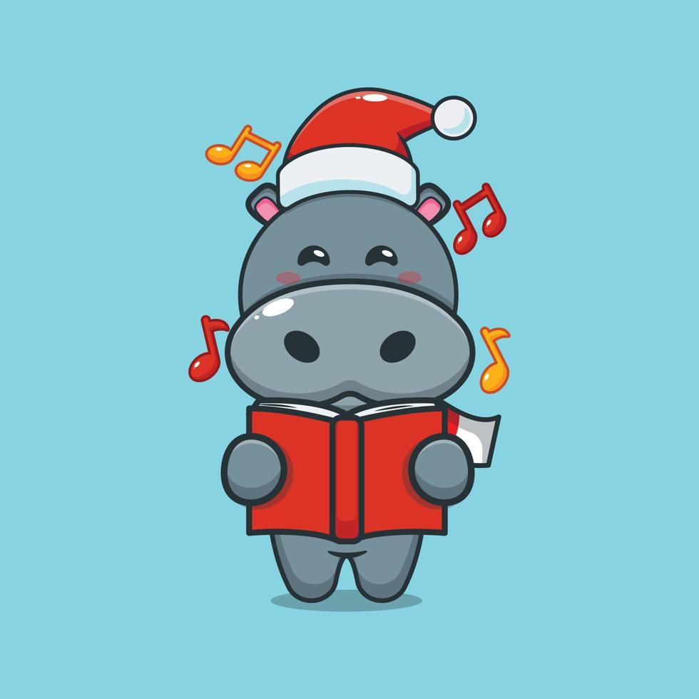 Cute hippo cartoon character sing a christmas song vector