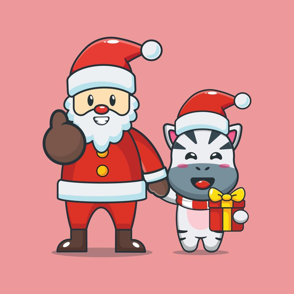 cute zebra with santa claus vector