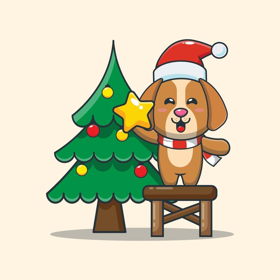 lindo perro tomando estrella del árbol de navidad vector
