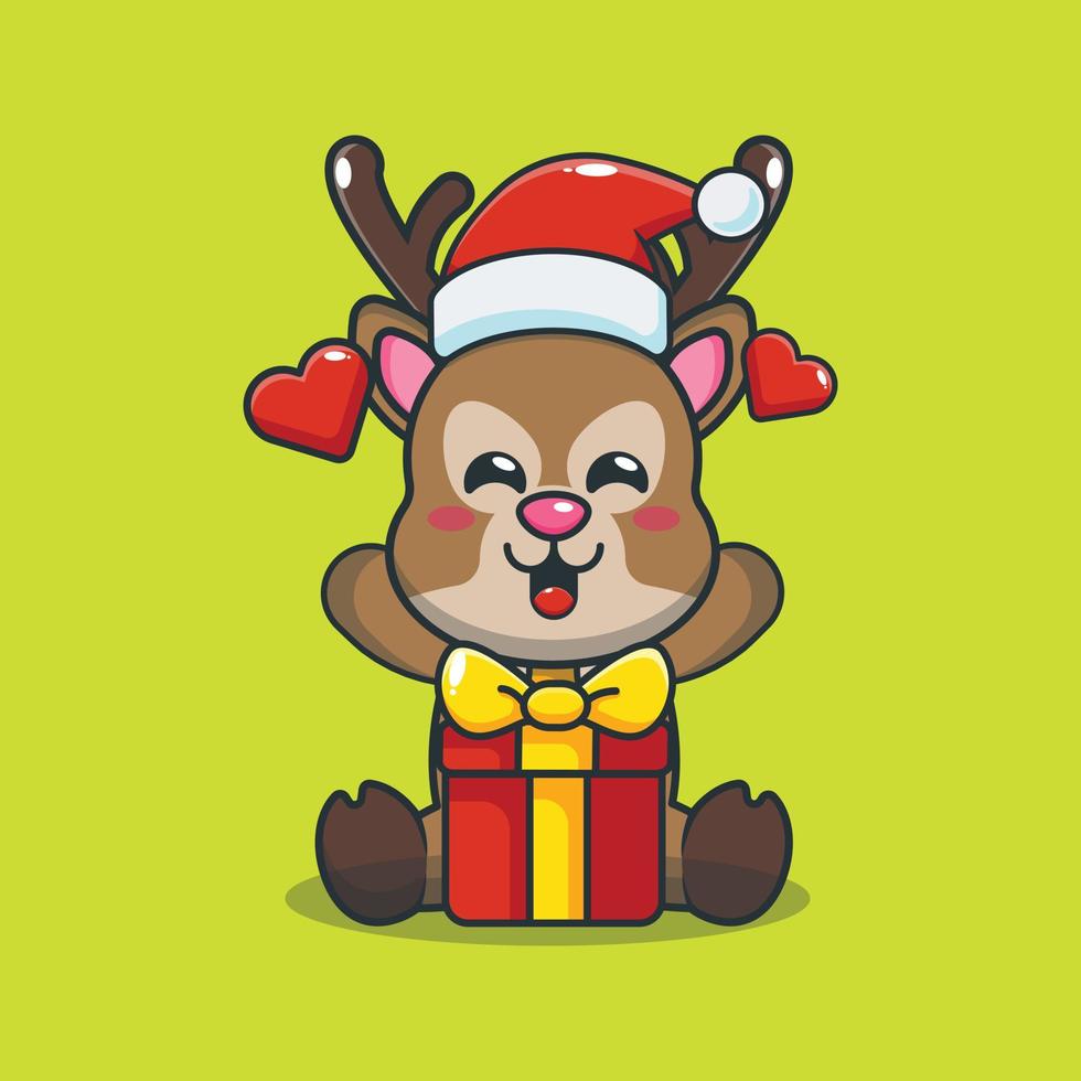 Cute deer happy with christmas gift vector