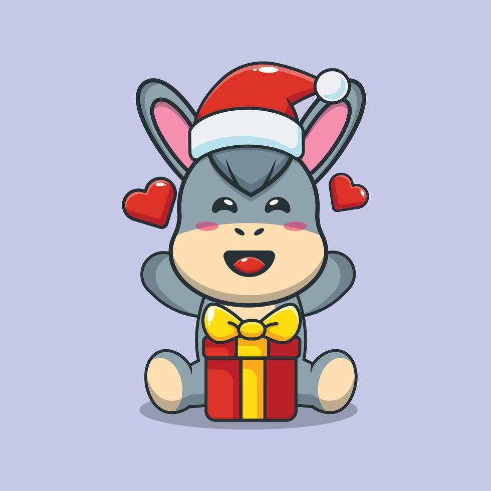 Cute donkey happy with christmas gift vector