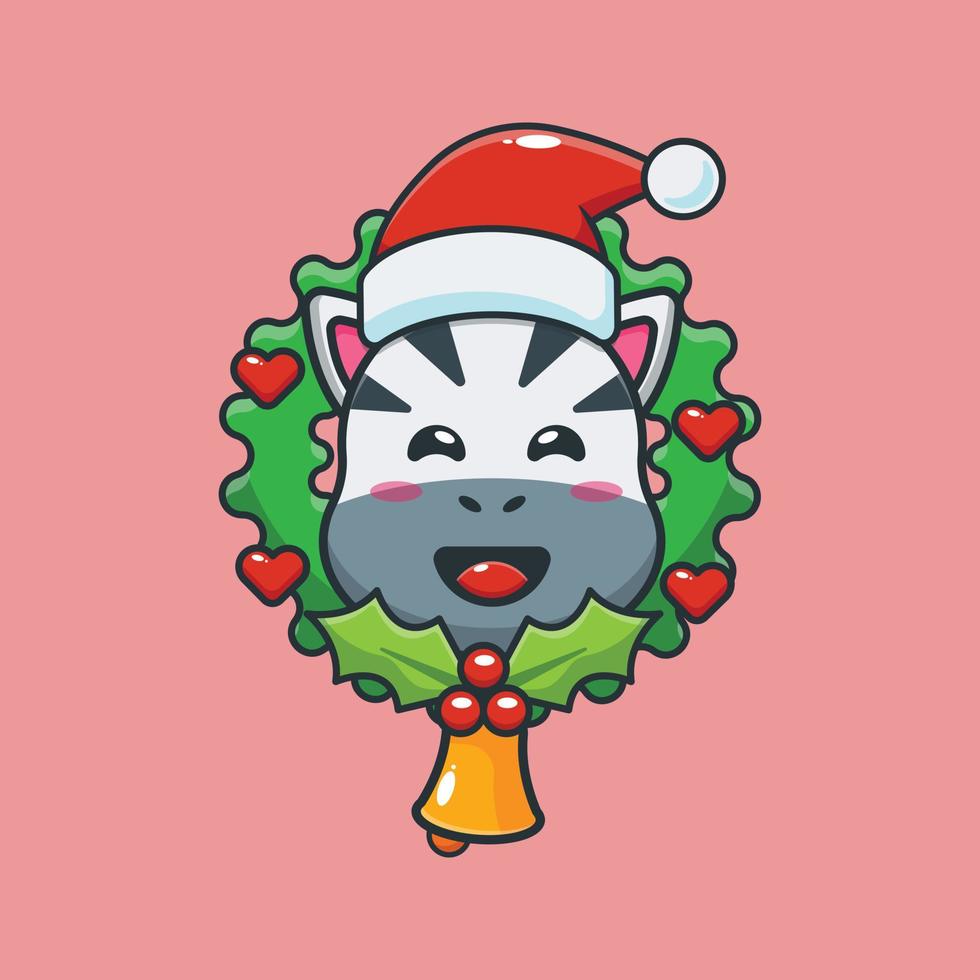 cute zebra in christmas day vector