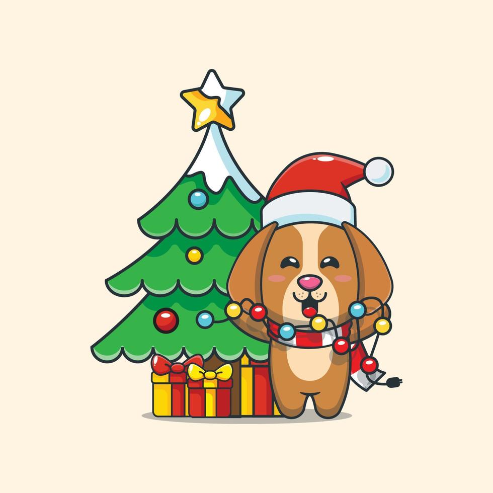 Cute dog with christmast lamp vector