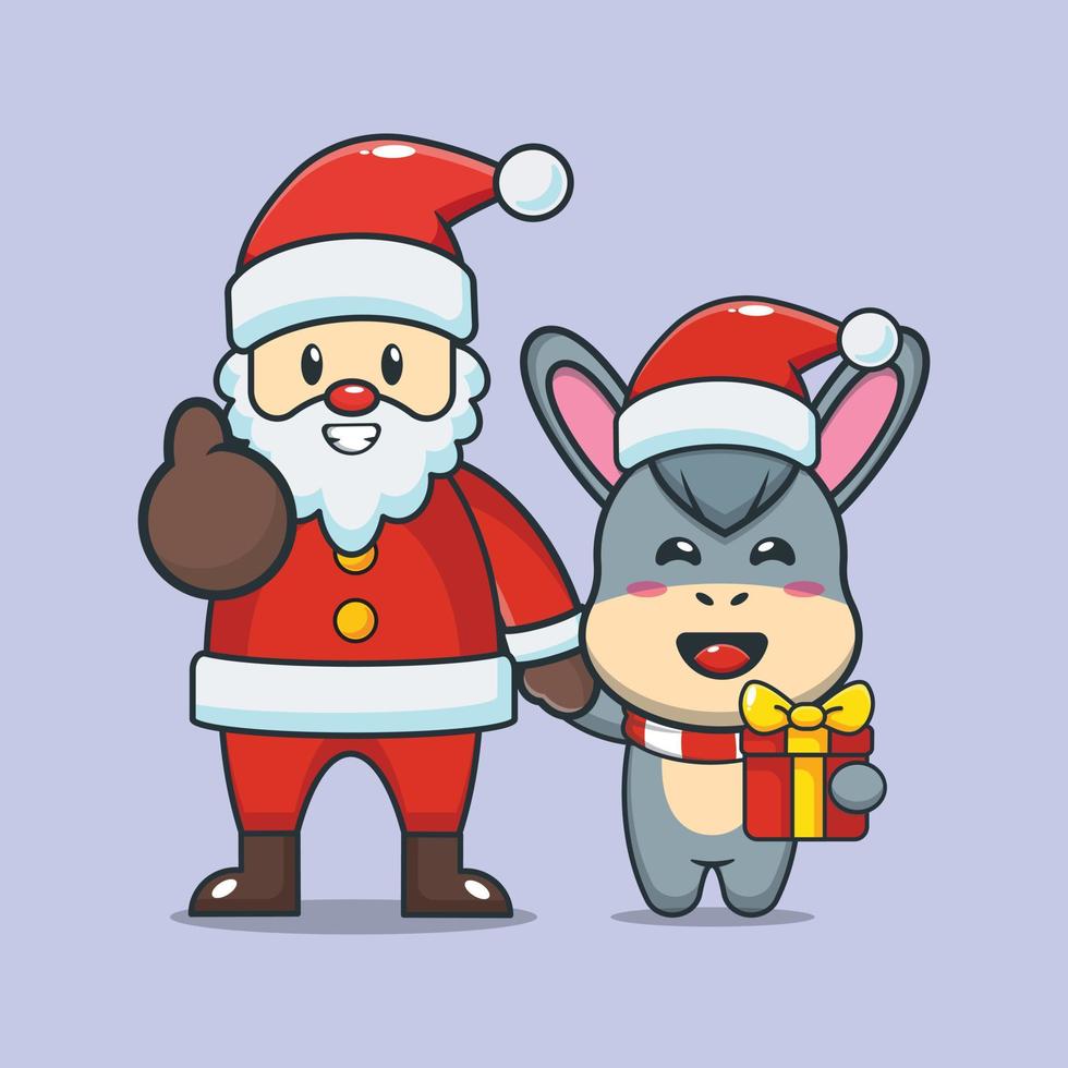 Cute donkey with santa claus vector