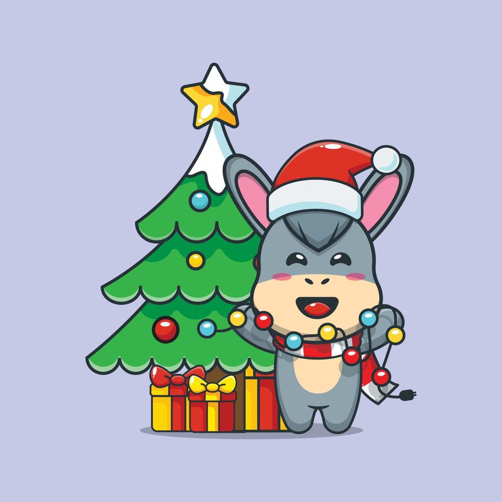 Cute donkey with christmast lamp vector