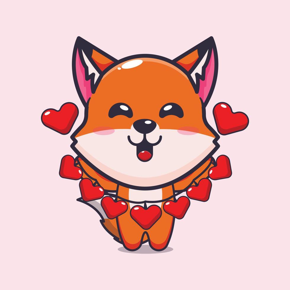 cute fox cartoon character holding love decoration in valentines day vector