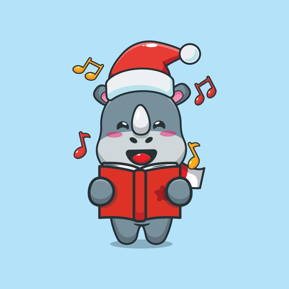 Cute rhino sing a christmas song vector