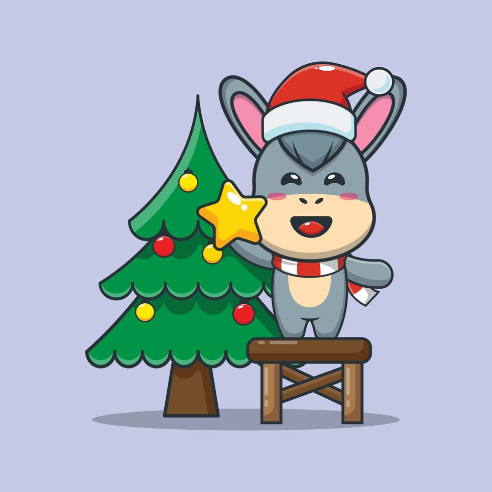 Cute donkey taking star from christmas tree vector