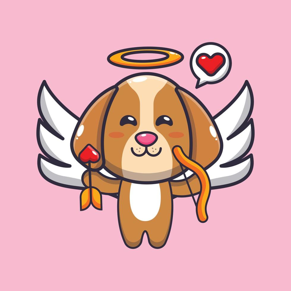 lindo perro cupido personaje de dibujos animados con amor flecha vector